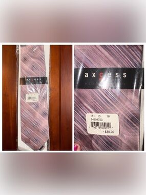 Axcess Elegant Pink and Gray Striped Tie #1248